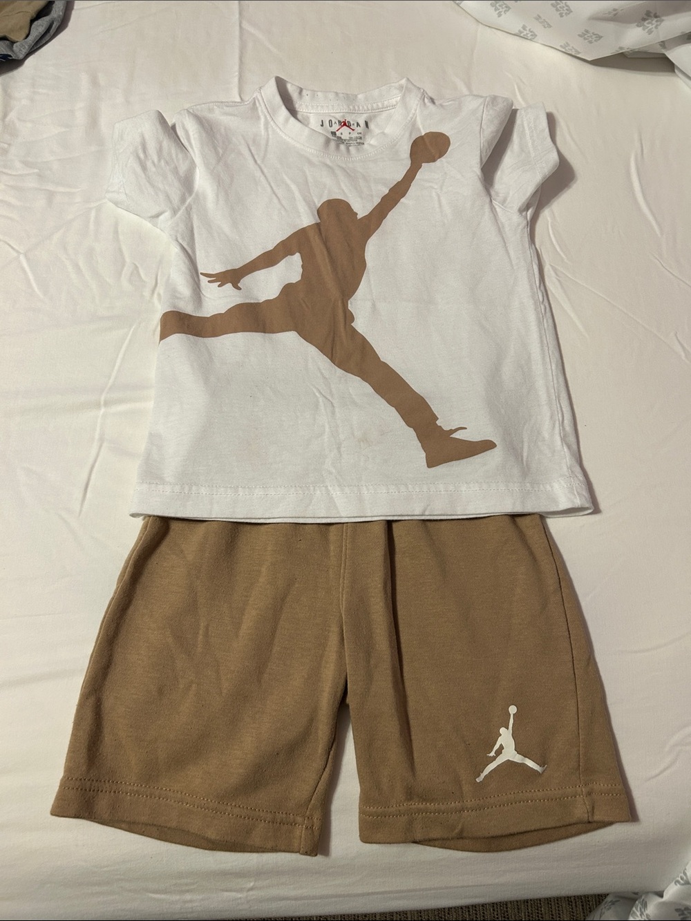 Jordan White T-Shirt with Brown Jumpman & Brown Shorts Pajama Set